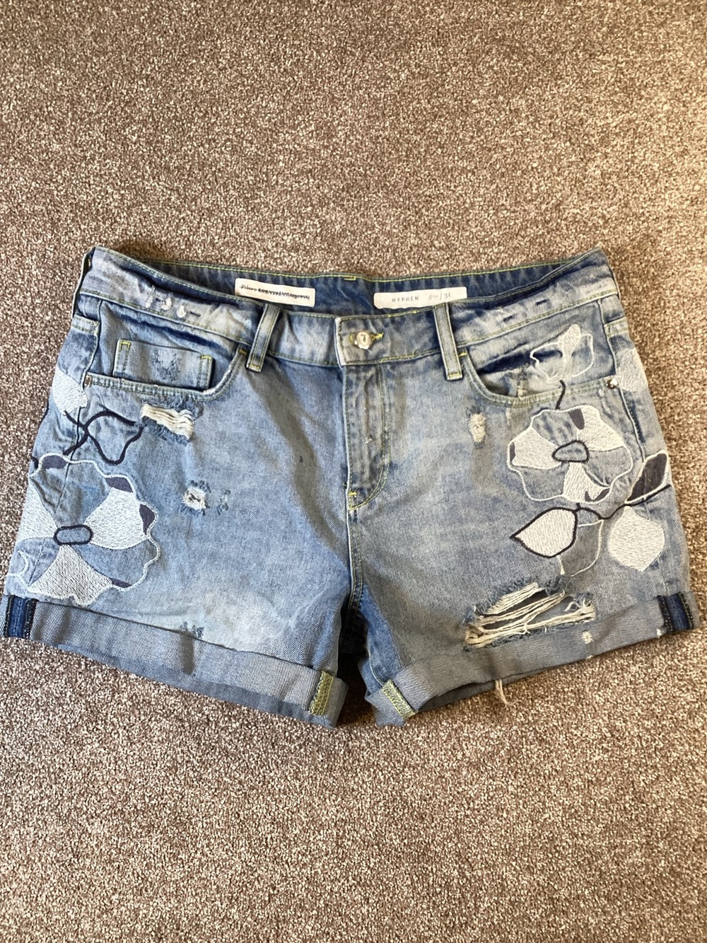 Pilcro and the Letterpress Light Blue Embroidered Distressed Denim Shorts